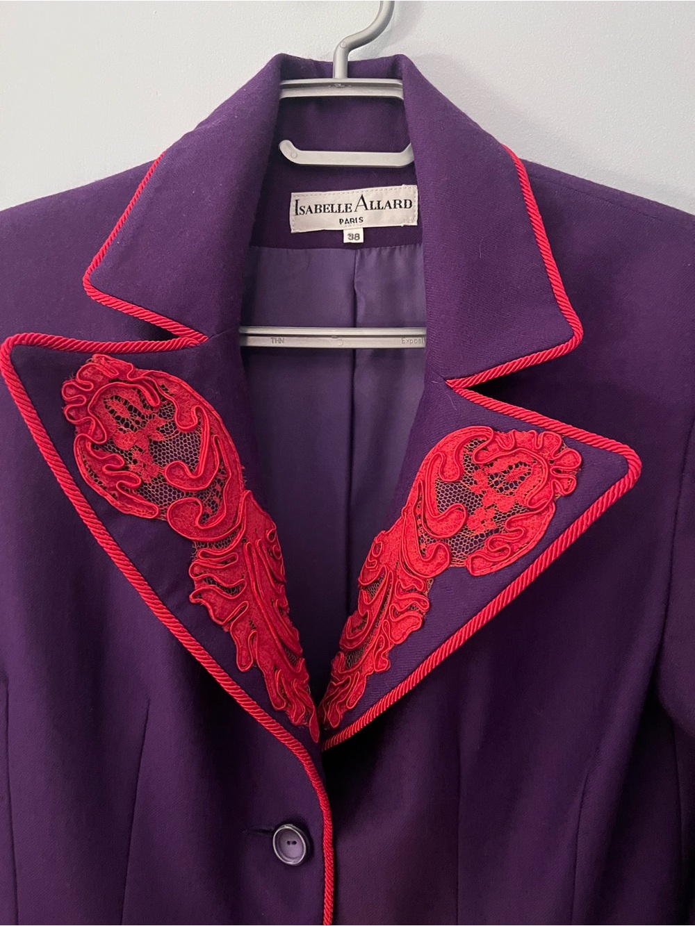 ⭐️ RARE Isabelle Allard Paris Purple Wool Blazer Red Soutache Appliqué Sz38 - Picture 3 of 5